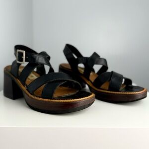 Black Leather Strappy Platform Sandals